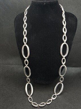 Vintage Crown Trifari Silver Tone Oval Open Link Chain Necklace Adjustable 23.5"